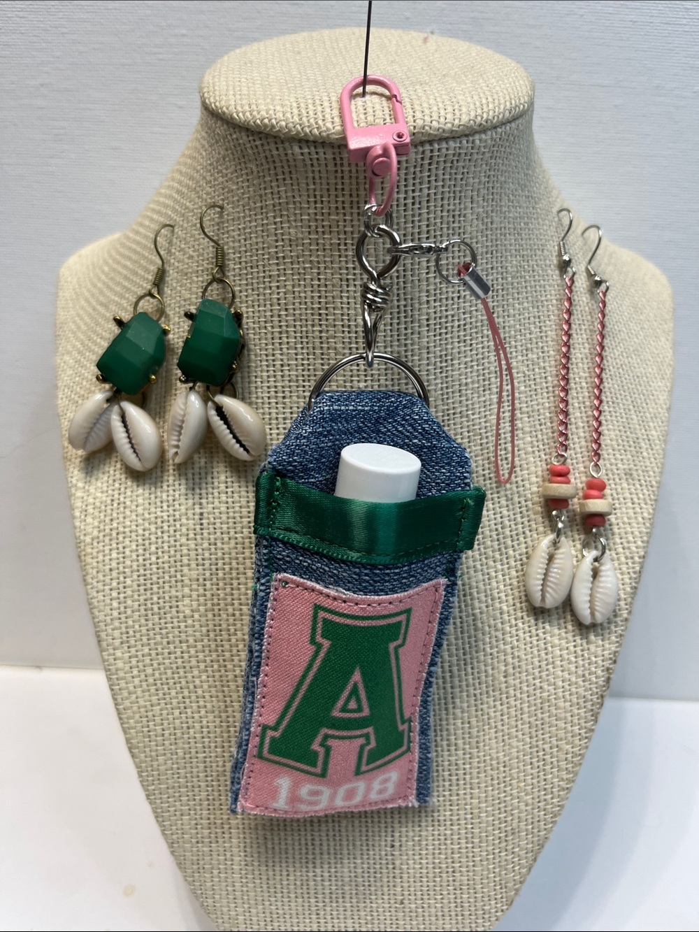 Gift Set AKA Sorority Inspired Lipstick Balm Holder Keychain Purse Charm Earring